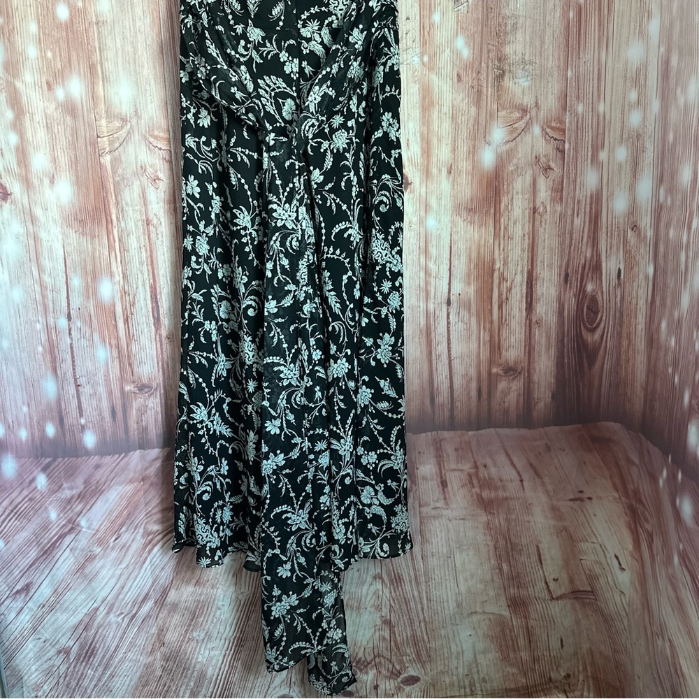 Studio 1940 Black Ruched Tie Waist White Floral Print Maxi Dress Size 14 - Picture 8 of 10